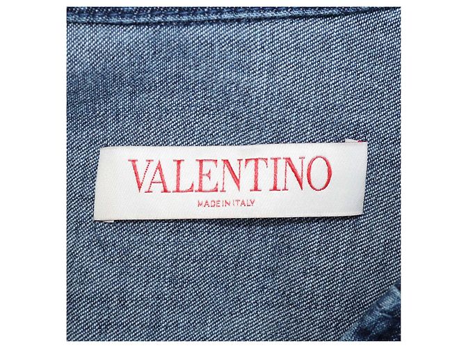 Top in chambray Valentino in denim blu con V Logo e maniche a tre quarti - vista 5