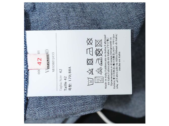 Top in chambray Valentino in denim blu con V Logo e maniche a tre quarti - vista 6