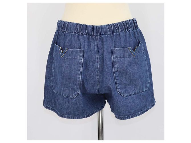 Calções mini de chambray azul Valentino com cordão e logótipo V - vista 3