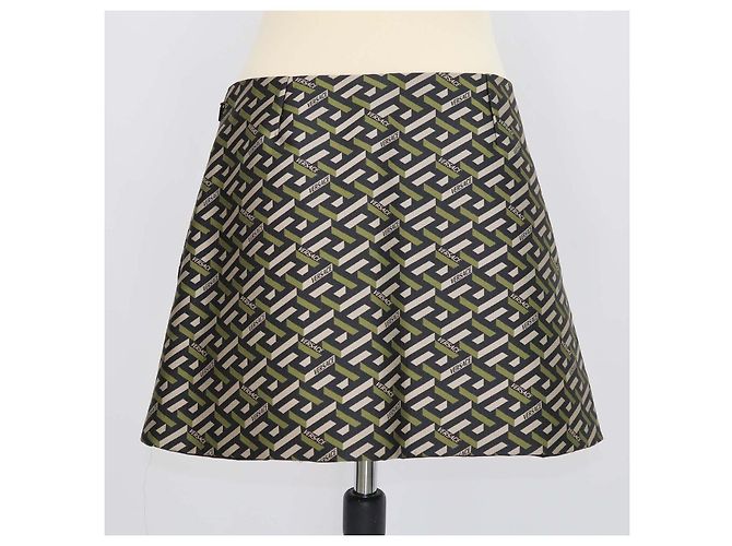 Versace Multicolor Polyester Jacquard Le Greca Mini Skirt Metallic - view 3