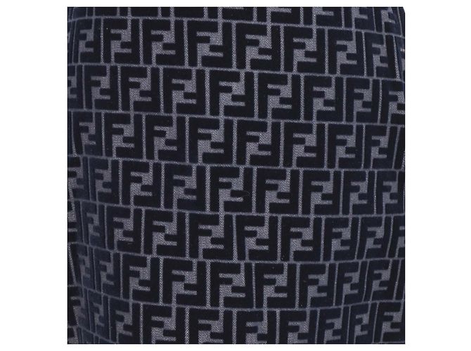 Minigonna Fendi in denim blu navy e velluto FF - vista 4