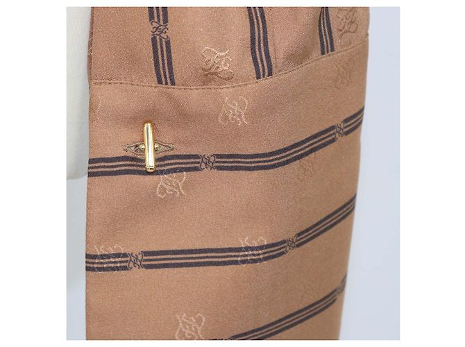 Crop top a maniche lunghe Fendi in seta marrone a righe con logo - vista 4