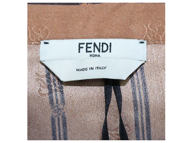 Crop top a maniche lunghe Fendi in seta marrone a righe con logo - vista 6