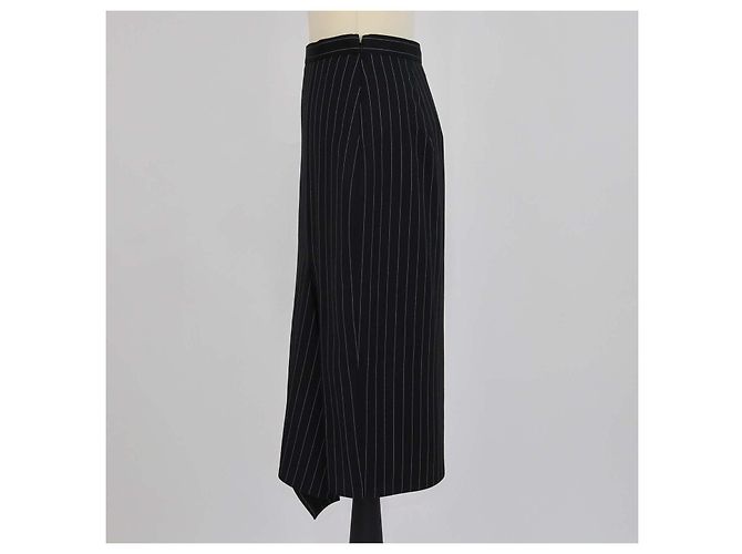 Falda midi de lana a rayas blanca y negra Max Mara Negro - vista 2