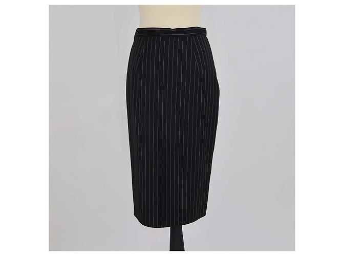 Falda midi de lana a rayas blanca y negra Max Mara Negro - vista 3