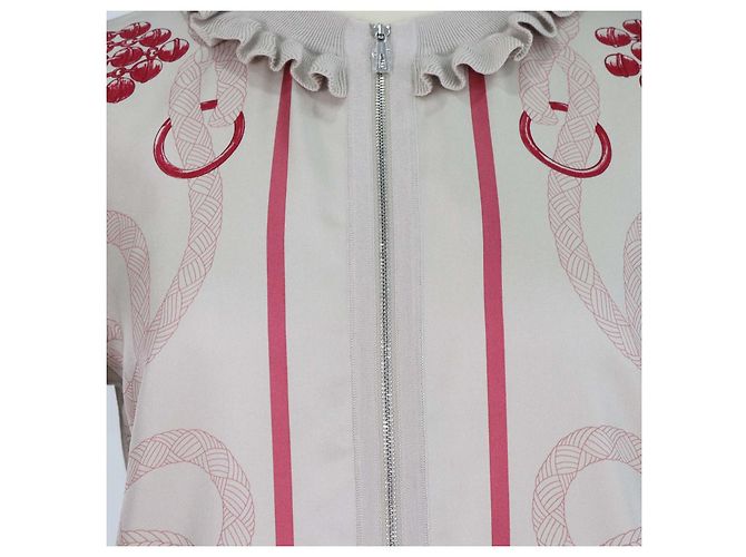 Hermès Hermes Grey, Pink Palefroi Remix Cardigan con Zip e Colletto a Volant Rosa Grigio - vista 4