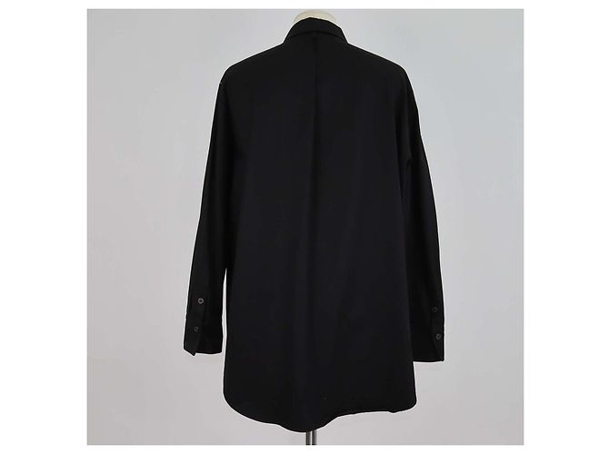 Hermès Camicia a maniche lunghe in cotone nero con logo ricamato Hermes - vista 3