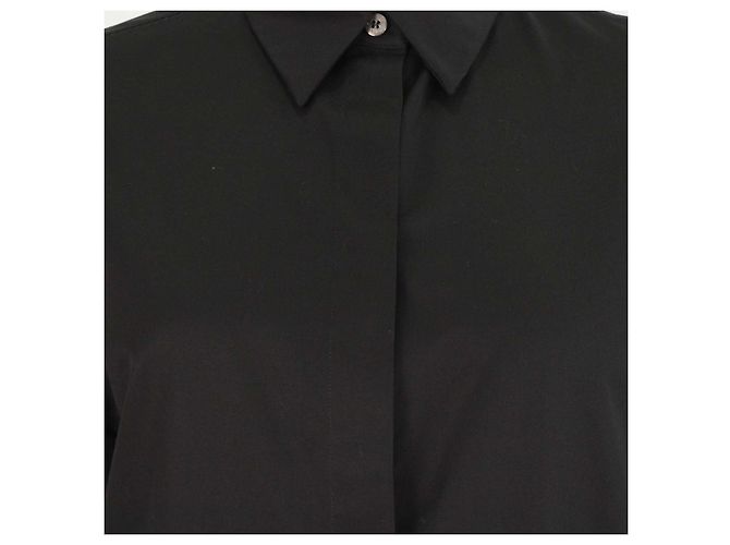 Hermès Camicia a maniche lunghe in cotone nero con logo ricamato Hermes - vista 4