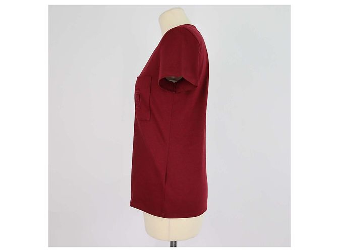 Hermès Camiseta de algodón con bolsillo bordado Hermes Maroon Castaño - vista 2