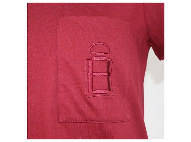 Hermès Camiseta de algodón con bolsillo bordado Hermes Maroon Castaño - vista 4