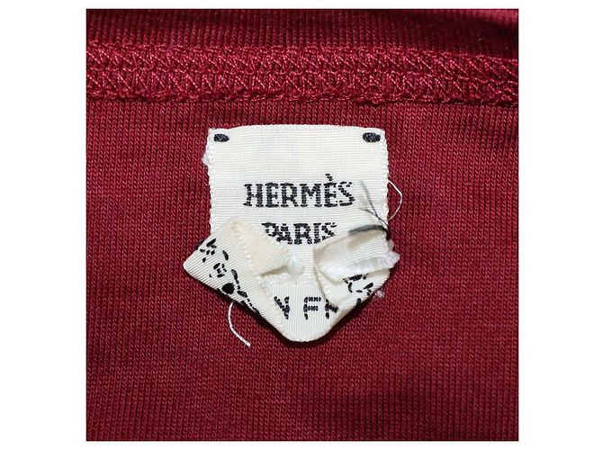 Hermès Camiseta de algodón con bolsillo bordado Hermes Maroon Castaño - vista 5