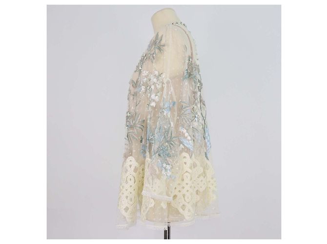 Blusa Biyan Cream Polyamide Sehati con perline e ricami floreali Crudo - vista 2