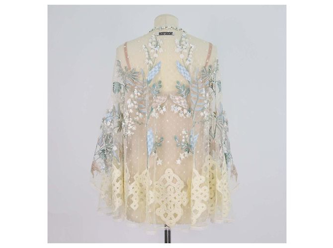 Blusa Biyan Cream Polyamide Sehati con perline e ricami floreali Crudo - vista 3