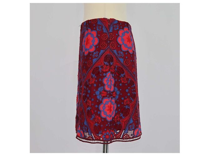 Sandro Gonna Mini Lily in Pizzo Floreale in Jersey Rosso/Blu - vista 2