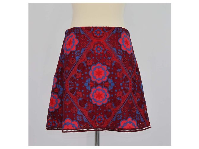 Sandro Gonna Mini Lily in Pizzo Floreale in Jersey Rosso/Blu - vista 3
