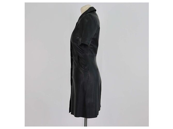 Abito camicia mini Ripoli in pelle nera Maje Nero - vista 2