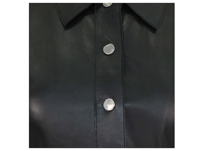 Abito camicia mini Ripoli in pelle nera Maje Nero - vista 4