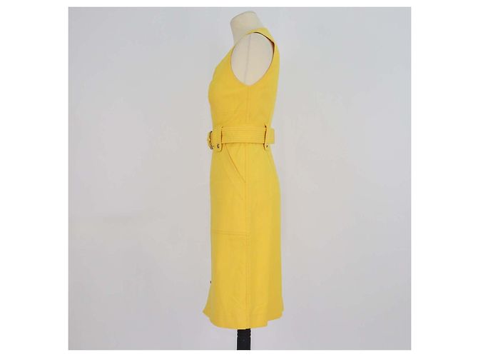 Vestido sin mangas Diane Von Furstenberg de algodón amarillo con cremallera frontal y cinturón - vista 2