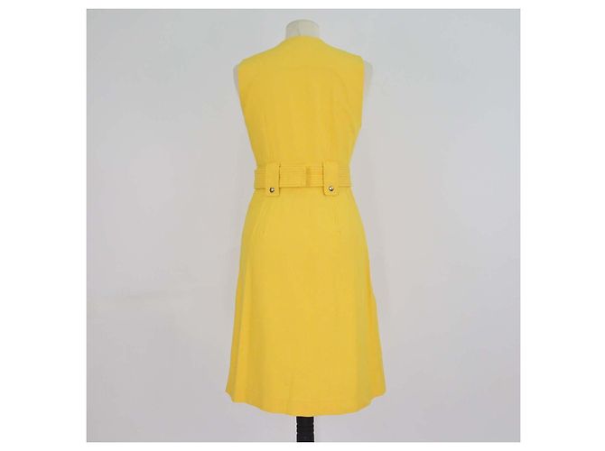Vestido sin mangas Diane Von Furstenberg de algodón amarillo con cremallera frontal y cinturón - vista 3