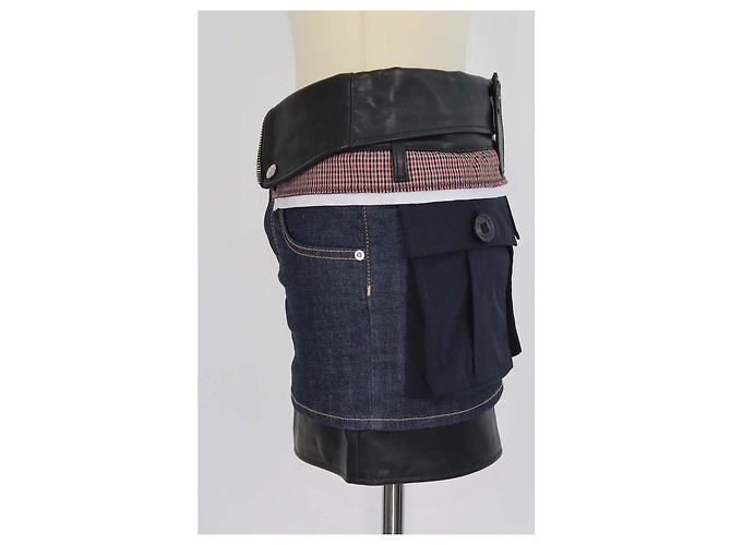 Minigonna a strati in denim e pelle blu scuro/nero Dsquared2 - vista 2