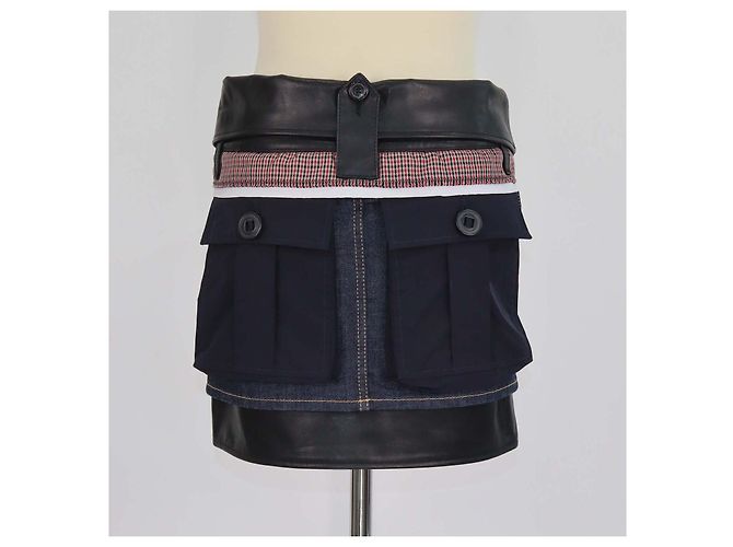 Minigonna a strati in denim e pelle blu scuro/nero Dsquared2 - vista 3