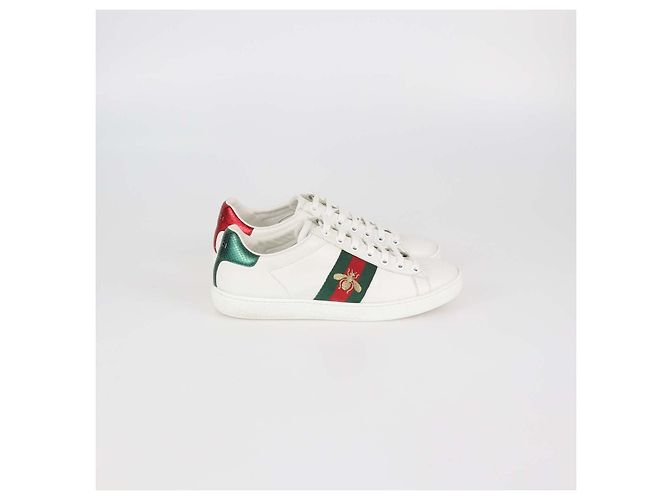 Sneakers basse Gucci Ace in pelle bianca con ape Bianco - vista 3