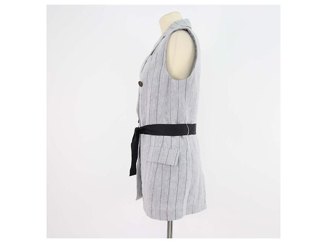 Blazer sin mangas cruzado a rayas de lino Gris/Azul Brunello Cucinelli - vista 2