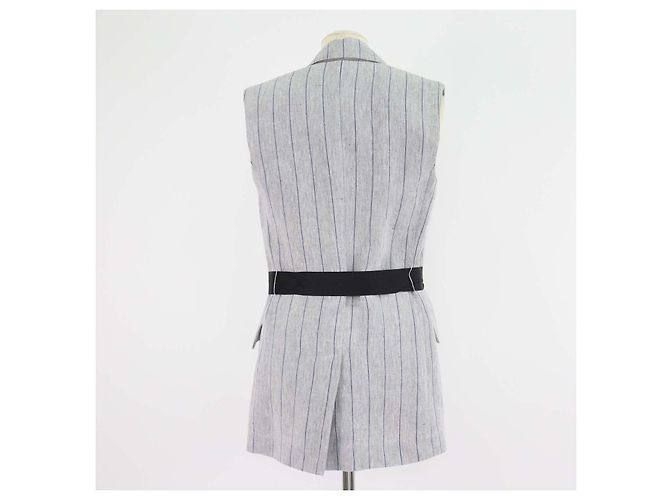 Blazer sin mangas cruzado a rayas de lino Gris/Azul Brunello Cucinelli - vista 3