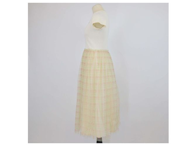 Marni Kids Kleid mit kurzen Ärmeln aus Mesh mit hellgelbem Karomuster, Baumwolle, besticktes Logo - Ansicht 2
