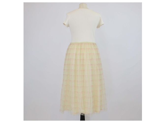 Marni Kids Kleid mit kurzen Ärmeln aus Mesh mit hellgelbem Karomuster, Baumwolle, besticktes Logo - Ansicht 3