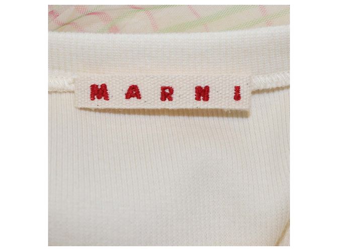 Marni Kids Kleid mit kurzen Ärmeln aus Mesh mit hellgelbem Karomuster, Baumwolle, besticktes Logo - Ansicht 6