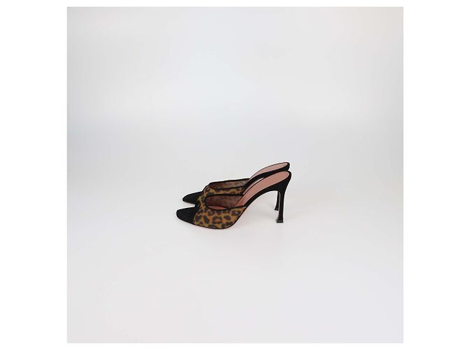 Mules Alexa in nylon mesh con stampa leopardata nero/marrone Amina Muaddi Stampa leopardo - vista 4