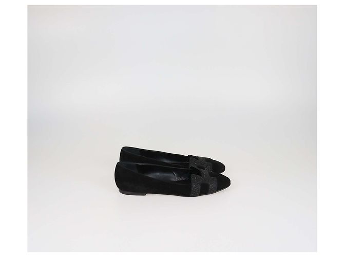 Hermès Ballerine Hermes Black Suede Crystal Powder Nice Nero - vista 3