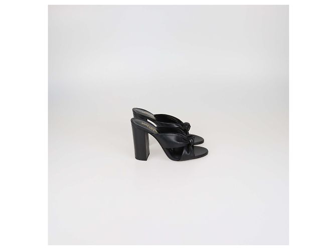 Mules slide Bianca in pelle nera con nodo Saint Laurent Nero - vista 3