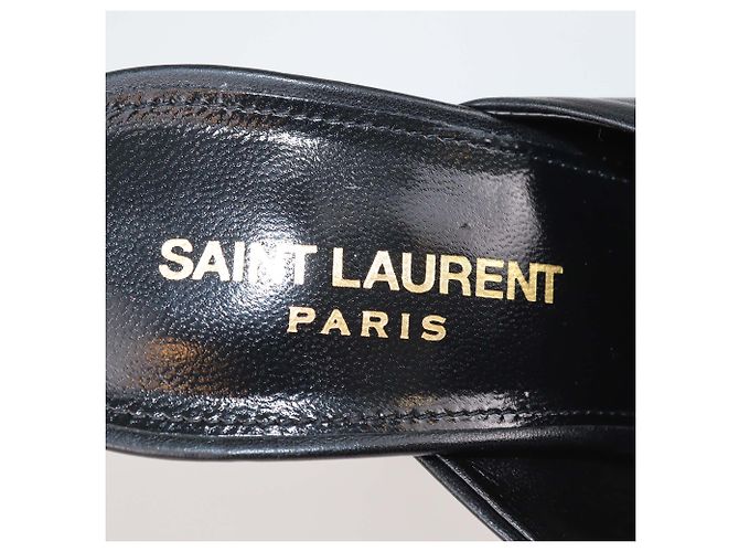 Mules slide Bianca in pelle nera con nodo Saint Laurent Nero - vista 6