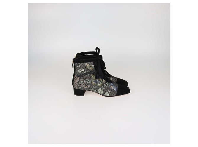 Stivaletti Christian Dior Naughtily D in pizzo nero e camoscio - vista 3