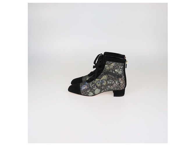Stivaletti Christian Dior Naughtily D in pizzo nero e camoscio - vista 4