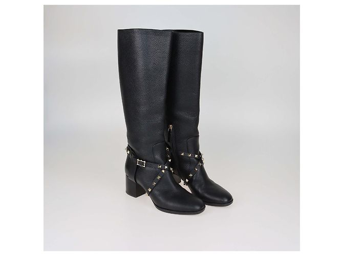 Botas Rockstud de cuero negro con hebilla de Valentino - vista 2