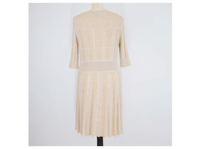 Chanel Mini-Kleid aus Wollmisch-Strick in Beige mit Rundhalsausschnitt - Ansicht 3