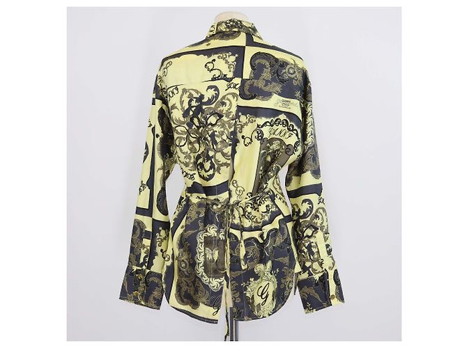 Ganni Camisa de manga larga Gianni Versace de seda estampada en negro/dorado con lazada trasera - vista 3