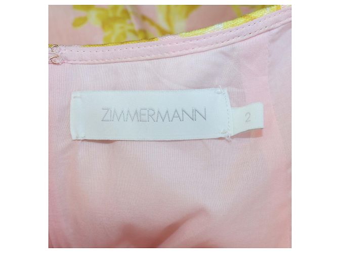 Mini abito Zimmermann Rosa/Giallo in lino floreale con volant e cut-out - vista 5