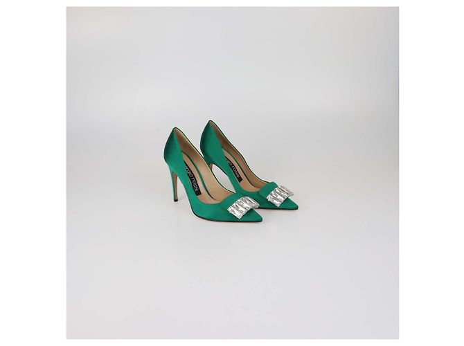 Décolleté in raso verde con cristalli Sergio Rossi - vista 2