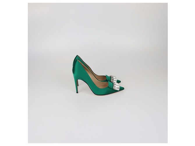 Décolleté in raso verde con cristalli Sergio Rossi - vista 3