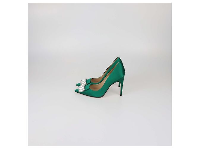 Décolleté in raso verde con cristalli Sergio Rossi - vista 4