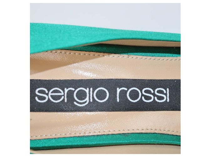 Décolleté in raso verde con cristalli Sergio Rossi - vista 6