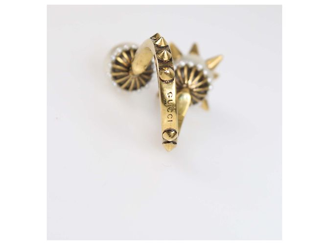 Anello Gucci con borchie spike e perle sintetiche in metallo dorato invecchiato D'oro - vista 5