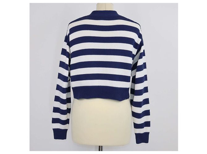 Cárdigan corto Kenzo de algodón con rayas náuticas azul/blanco - vista 3