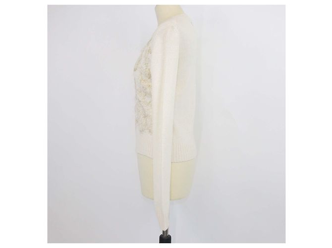 Christian Dior cremefarbener Kaschmirpullover mit Schmetterlingsstickerei Roh - Ansicht 2