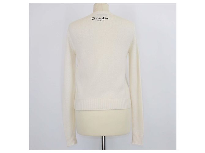Christian Dior cremefarbener Kaschmirpullover mit Schmetterlingsstickerei Roh - Ansicht 3