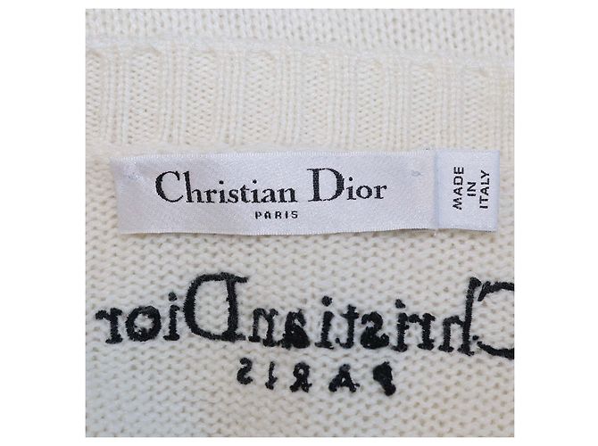 Christian Dior cremefarbener Kaschmirpullover mit Schmetterlingsstickerei Roh - Ansicht 5